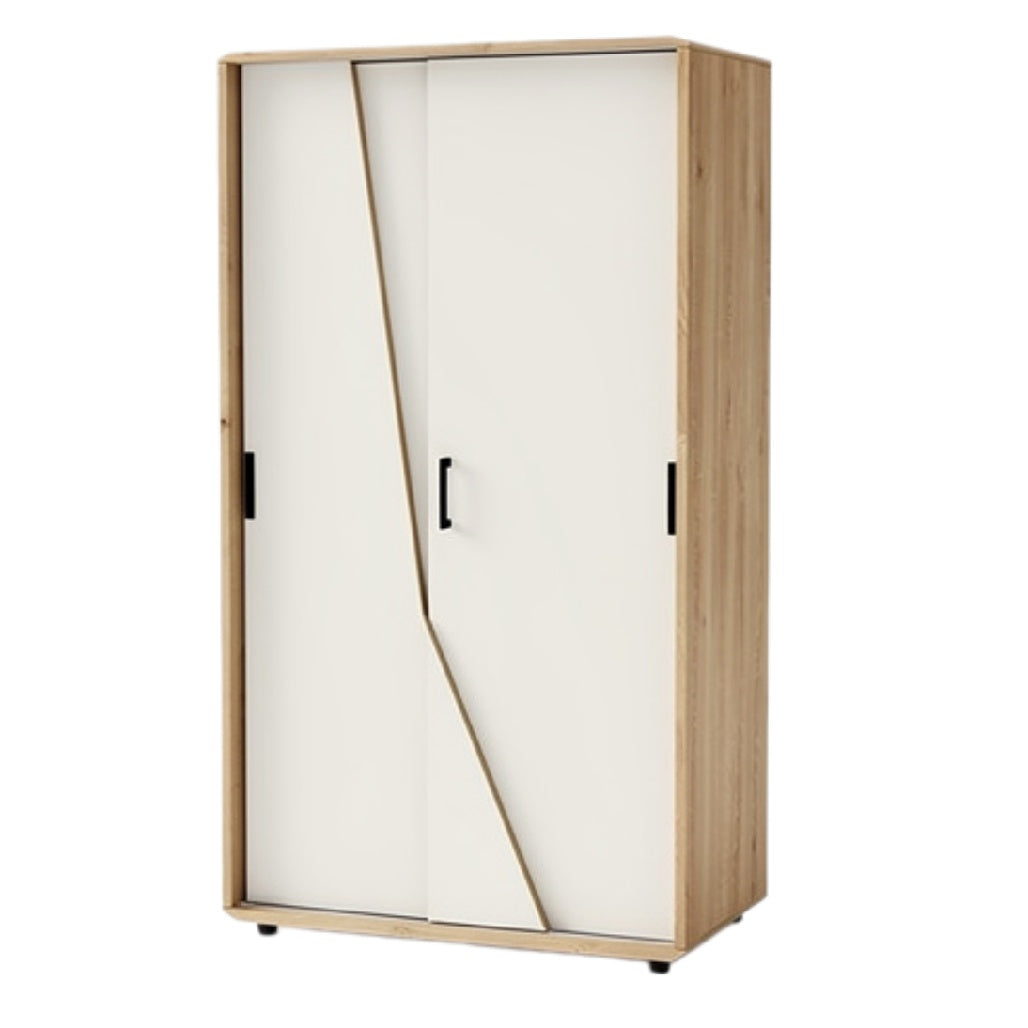 Moderne opbergkast met schuifdeuren en houten afwerking