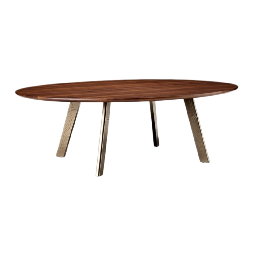 Ronde houten eettafel met metalen poten