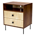**Moderne Nachtkast met Houten Lades en Open Opbergvak**