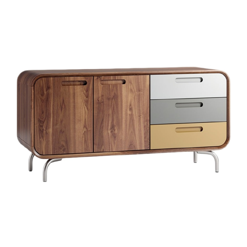 Moderne houten dressoir met gekleurde lades
